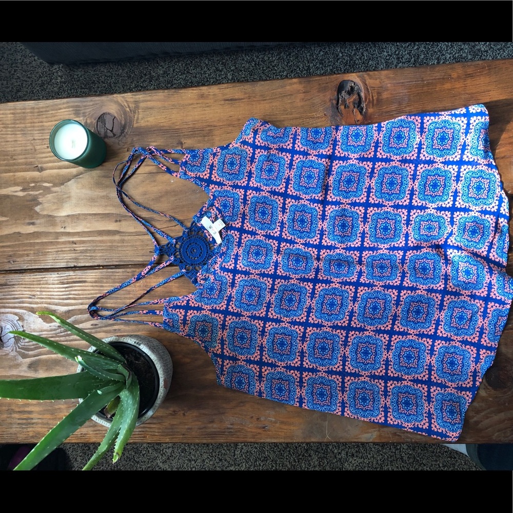 E & M blue and orange tank top paisley